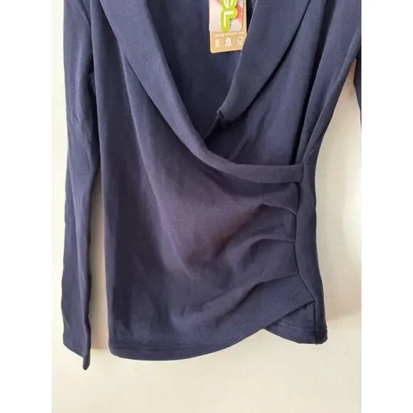 NWT OGL Collared Surplice Top ProWarm Eco Mousse Navy Blue Size Small - Picture 5 of 6
